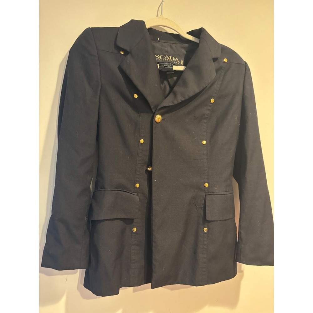 Escada Margaretha Ley Vintage Military Studded Blazer Blk Gold Button Jacket 34